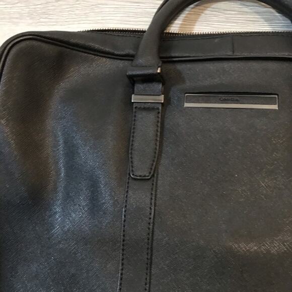CALVIN KLEIN Men’s Black Leather Briefcase - Picture 5 of 12